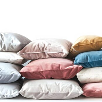 many new soft pillows isolated on white isolated on white background text area